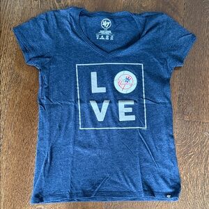 47 Navy New York Yankees LOVE V-Neck Tee for women